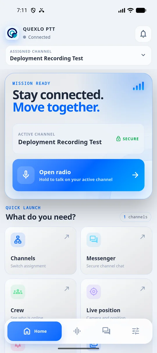 QUEXLO PTT mobile home screen